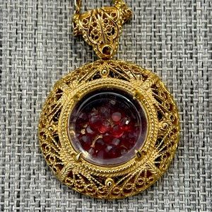 VTG Estate Gold Plated & GarnetPendant Necklace - Turkey